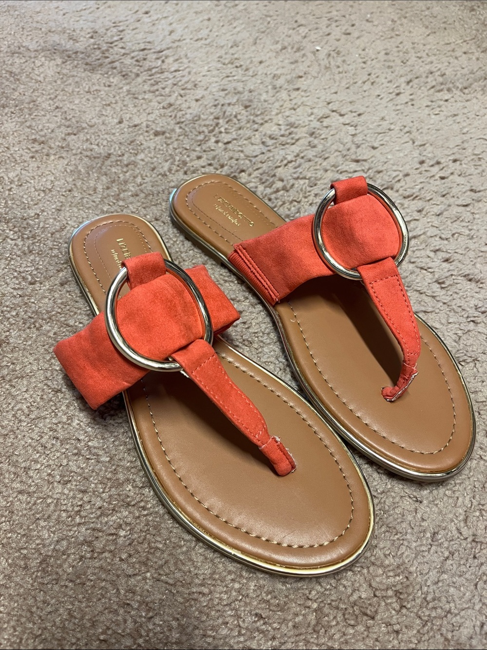 Liz Claiborne Orange Suede Metal Ring-Accent Sandals